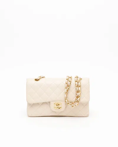 Pre-owned Chanel Classic Caviar Small Double Flap Bag In White