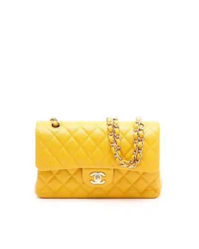 Pre-owned Chanel Classic Caviar Small Double Flap Bag In Yellow