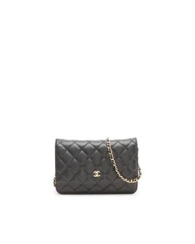 Pre-owned Chanel Classic Caviar Wallet On Chain Bag In Black