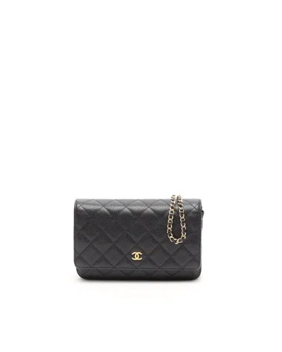 Pre-owned Chanel Classic Caviar Wallet On Chain Bag In Black
