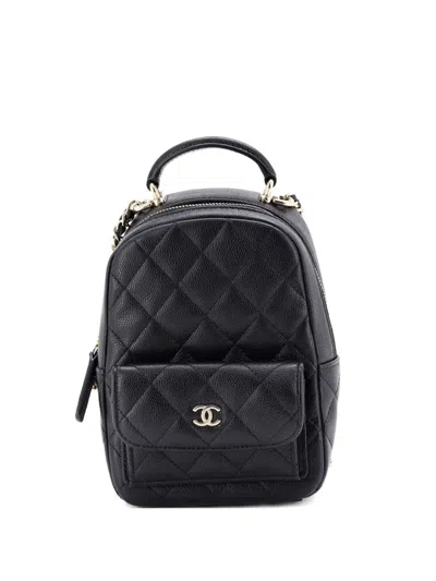 Pre-owned Chanel Classic Cc Chain Pocket Quilted Caviar Mini Backpack In Black