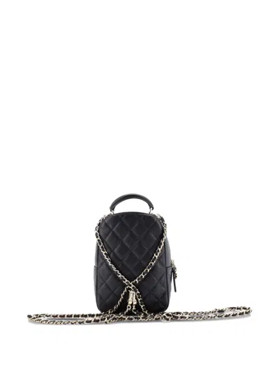 Pre-owned Chanel Classic Cc Chain Pocket Quilted Caviar Mini Backpack In Black