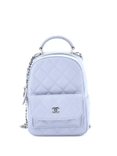 Pre-owned Chanel Classic Cc Chain Pocket Quilted Caviar Mini Backpack In Blue