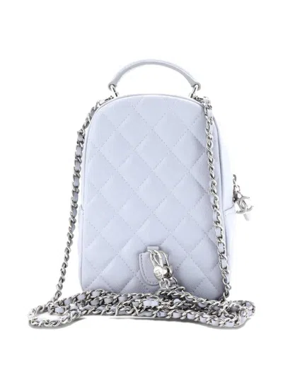 Pre-owned Chanel Classic Cc Chain Pocket Quilted Caviar Mini Backpack In Blue