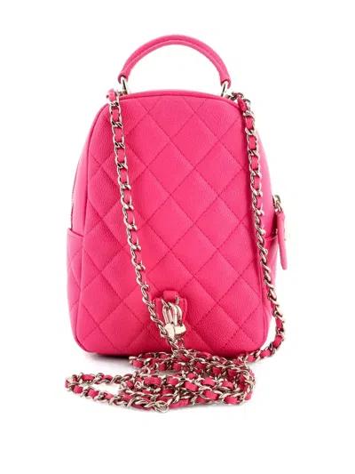 Pre-owned Chanel Classic Cc Chain Pocket Quilted Caviar Mini Backpack In Pink