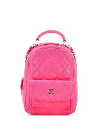 Pre-owned Chanel Classic Cc Chain Pocket Quilted Caviar Mini Backpack In Pink