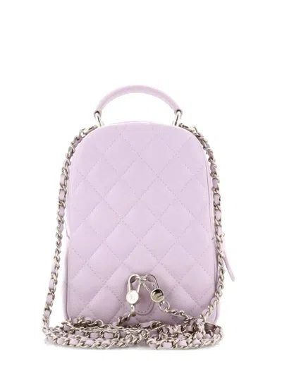 Pre-owned Chanel Classic Cc Chain Pocket Quilted Caviar Mini Backpack In Pink