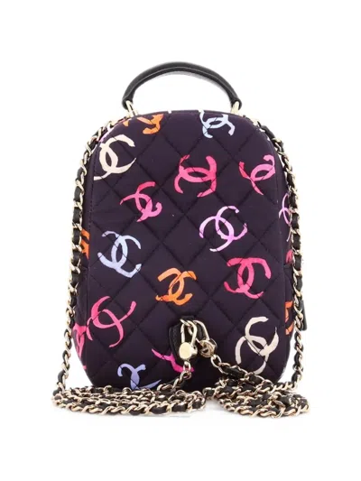 Pre-owned Chanel Classic Cc Chain Pocket Quilted Cc Printed Fabric Mini Backpack In Multicolour