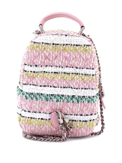 Pre-owned Chanel Classic Cc Chain Pocket Quilted Tweed Mini Backpack In Multi