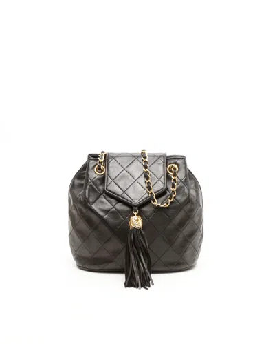 Pre-owned Chanel Classic Cc Fringe Bucket Bag In Black