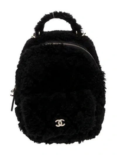 Pre-owned Chanel Classic Cc Mini Shearling Backpack  W/tags In Black