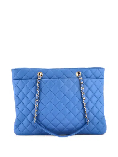Pre-owned Chanel Classic Cc Shopping Quilted Calfskin Large Tote Bag In Blue