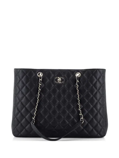 Pre-owned Chanel Classic Cc Shopping Quilted Caviar Large Tote Bag In Black