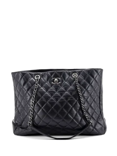 Pre-owned Chanel Classic Cc Shopping Quilted Caviar Large Tote Bag In Black
