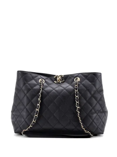 Pre-owned Chanel Classic Cc Shopping Quilted Caviar Medium Tote Bag In Black