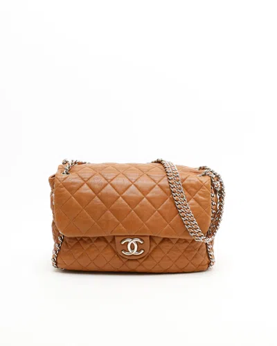 Pre-owned Chanel Classic Chain Around Jumbo Single Flap Bag In Brown
