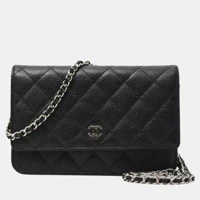 Pre-owned Chanel Classic Chain Wallet Matelasse Caviar Leather Black