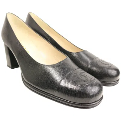 Pre-owned Chanel Classic  Black Caviar "cc" Square Toe Shoes