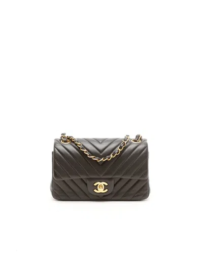 Pre-owned Chanel Classic Chevron Mini Single Flap Bag In Black