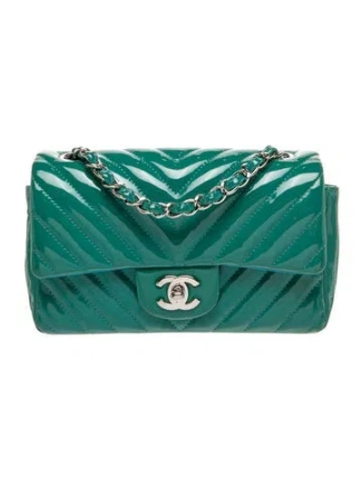 Pre-owned Chanel Classic Chevron Rectangular Mini Flap Bag In Blue