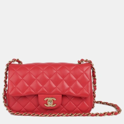 Pre-owned Chanel Classic Coral Lambskin Ghw Mini Rectangular Bag In Orange