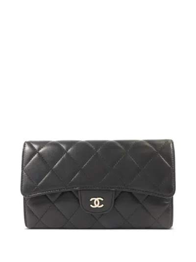 Pre-owned Chanel Classic Diamond-quilted Flap Wallet In Black