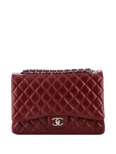 Pre-owned Chanel Classic Double Flap Bag Quilted Caviar Maxi Shoulder Bag In Red