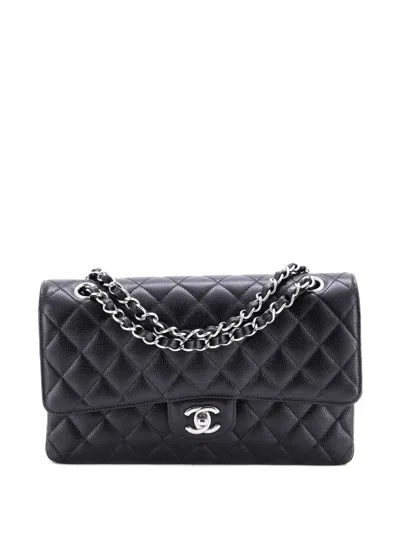 Pre-owned Chanel Classic Double Flap Bag Quilted Caviar Medium Shoulder Bag In Black