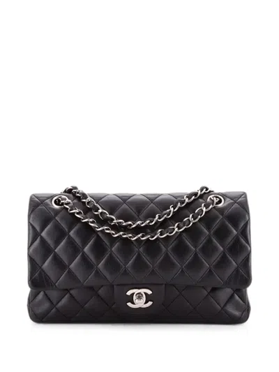 Pre-owned Chanel Classic Double Flap Bag Quilted Lambskin Medium Shoulder Bag In Black