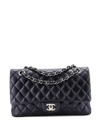 Pre-owned Chanel Classic Double Flap Bag Quilted Lambskin Medium Shoulder Bag In Blue