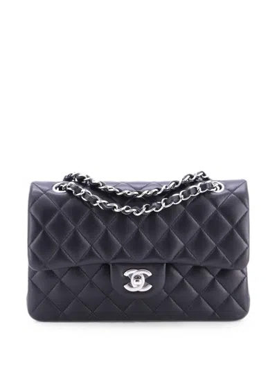 Pre-owned Chanel Classic Double Flap Bag Quilted Lambskin Small Shoulder Bag In Black