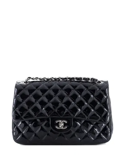 Pre-owned Chanel Classic Double Flap Bag Quilted Patent Jumbo Shoulder Bag In Black