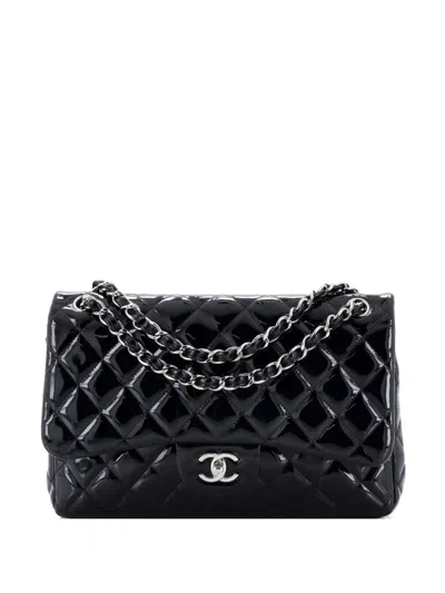 Pre-owned Chanel Classic Double Flap Bag Quilted Patent Jumbo Shoulder Bag In Black