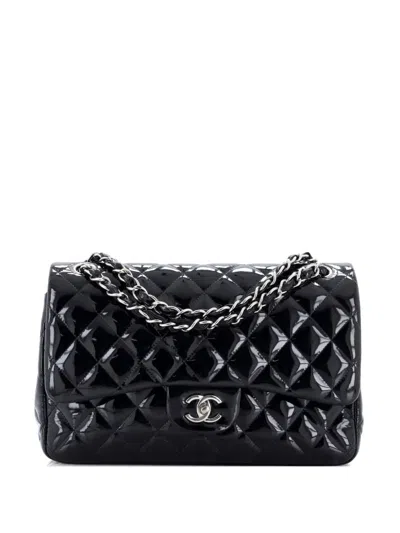 Pre-owned Chanel Classic Double Flap Bag Quilted Patent Jumbo Shoulder Bag In Black