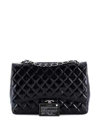 Pre-owned Chanel Classic Double Flap Bag Quilted Patent Maxi Shoulder Bag In Black