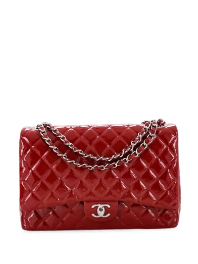 Pre-owned Chanel Classic Double Flap Bag Quilted Patent Maxi Shoulder Bag In Red
