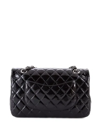 Pre-owned Chanel Classic Double Flap Bag Quilted Patent Medium Shoulder Bag In Black