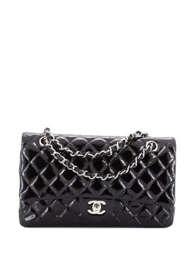 Pre-owned Chanel Classic Double Flap Bag Quilted Patent Medium Shoulder Bag In Black
