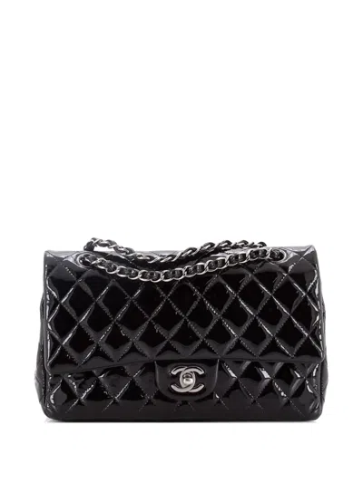 Pre-owned Chanel Classic Double Flap Bag Quilted Patent Medium Shoulder Bag In Black