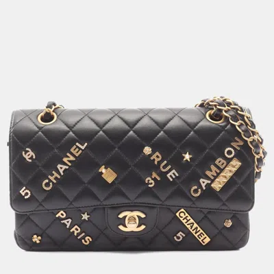 Pre-owned Chanel Classic Double Flap Charms Black Leather Shoulder Bag