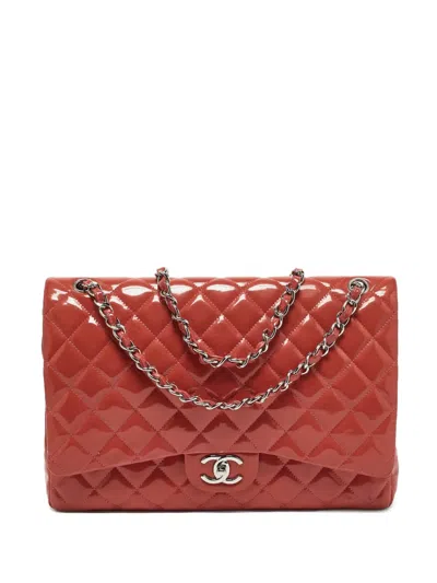 Pre-owned Chanel Classic Double Flap Leather Bag In Red