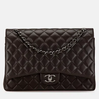 Pre-owned Chanel Classic Double Flap Maxi Black Lambskin Shoulder Bag