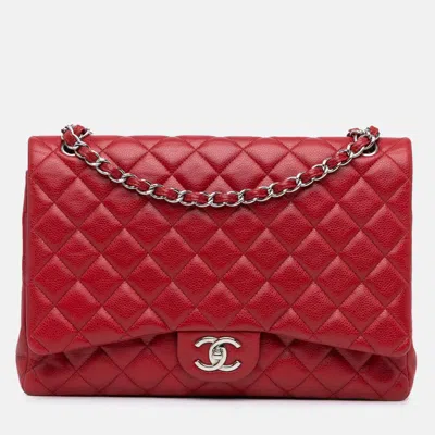 Pre-owned Chanel Classic Double Flap Maxi Red Caviar Shoulder Bag