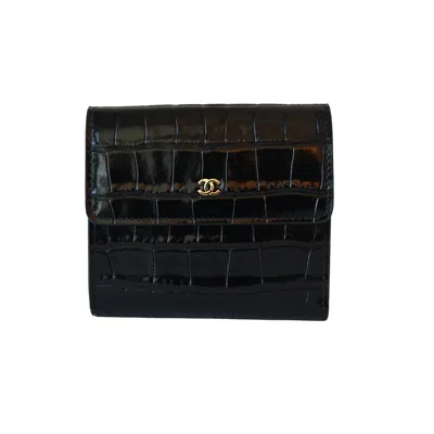 Pre-owned Chanel Classic Embossed Crocodile Small Trifold Flap Wallet Black