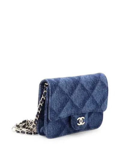 Pre-owned Chanel Classic Flap 3d Quilt Printed Denim Mini Belt Bag In Blue