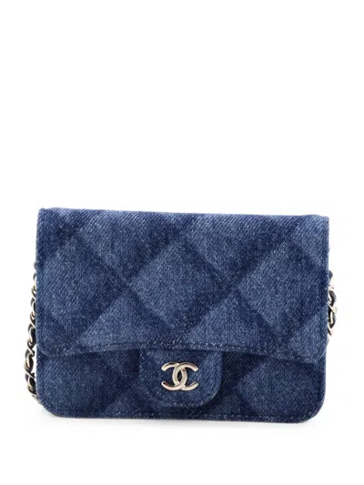 Pre-owned Chanel Classic Flap 3d Quilt Printed Denim Mini Belt Bag In Blue