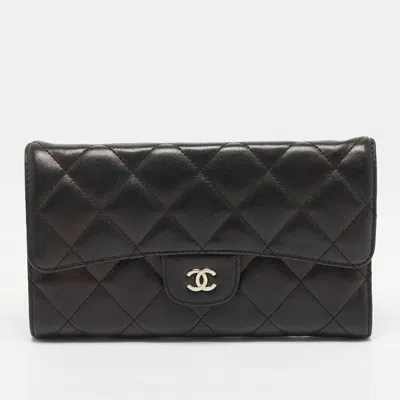 Pre-owned Chanel Classic Flap Black Quilted Leather Continental Wallet