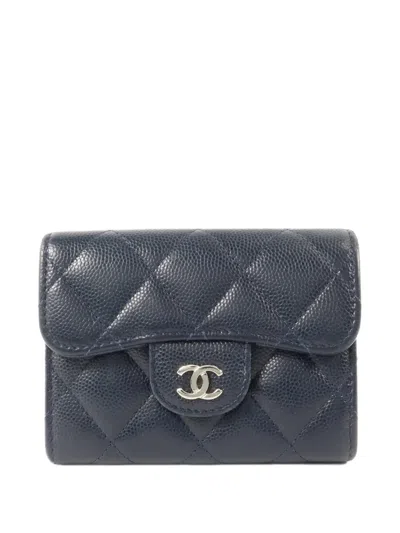 Pre-owned Chanel Classic Flap Cc Wallet In Blue