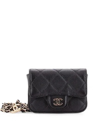 Pre-owned Chanel Classic Flap Chain Quilted Caviar Mini Belt Bag In Black