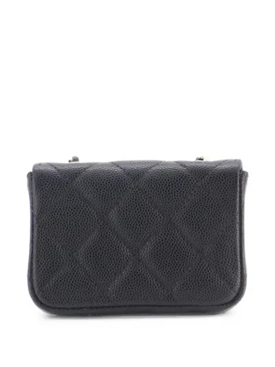 Pre-owned Chanel Classic Flap Chain Quilted Caviar Mini Belt Bag In Black